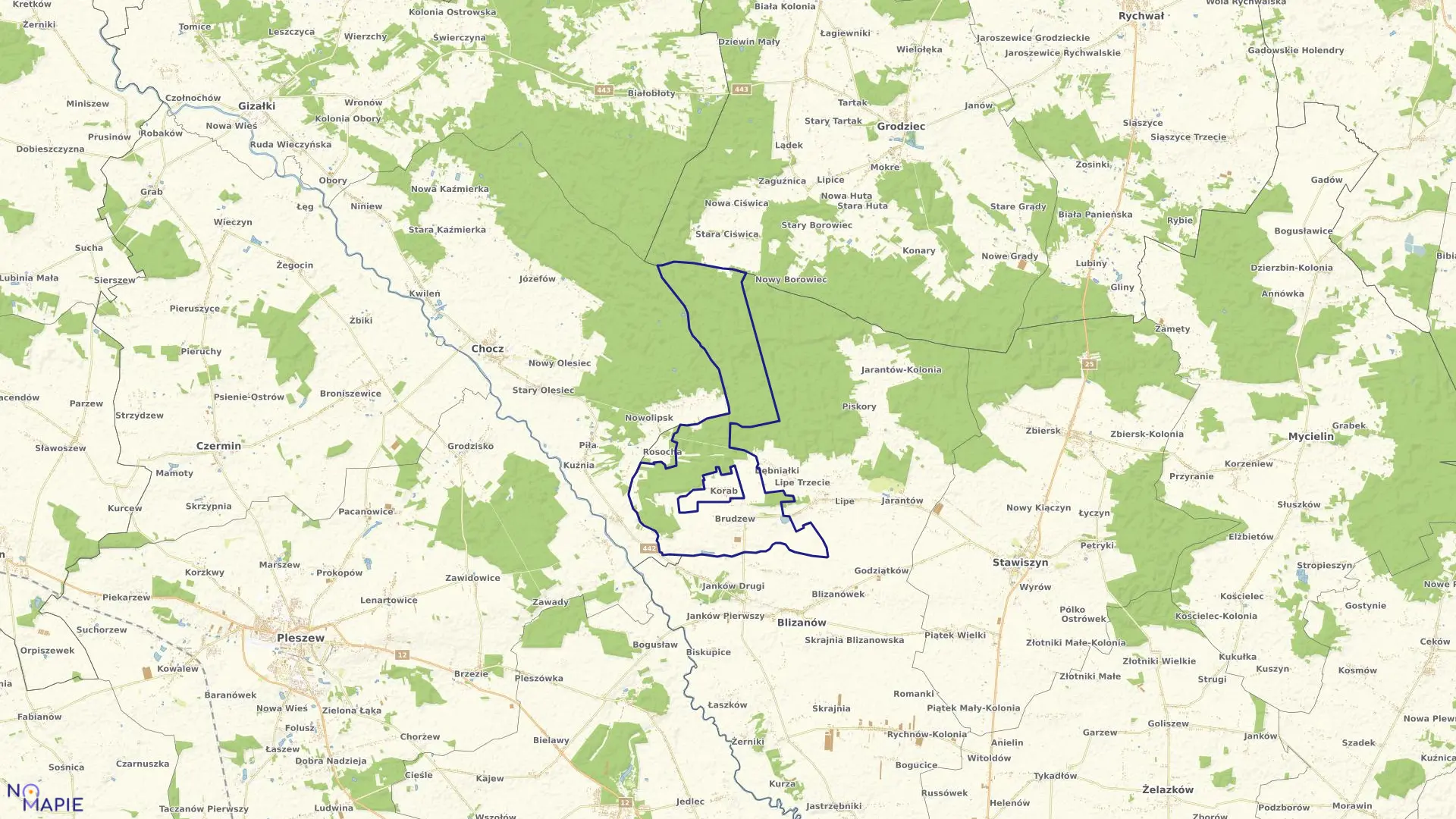 Mapa obrębu BRUDZEW w gminie Blizanów