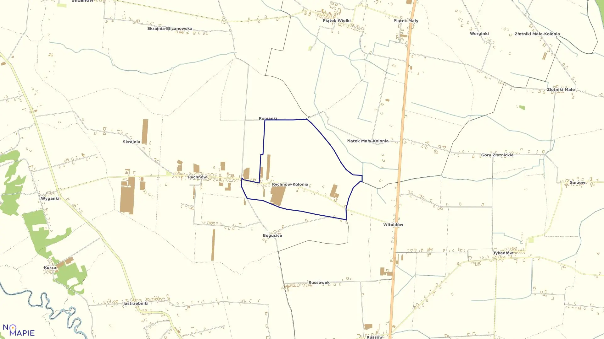 Mapa obrębu RYCHNÓW KOLONIA w gminie Blizanów